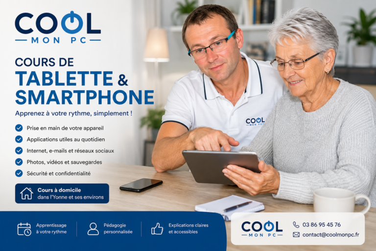 Cours de tablette et de smartphone à domicile sur sens et dans l'yonne